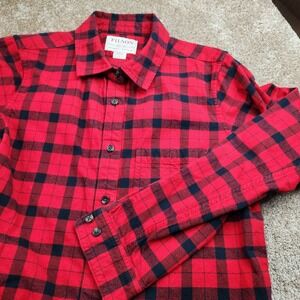 Filson Womens Red Black Buffalo Check Plaid Cotton Flannel Button Down Shirt L